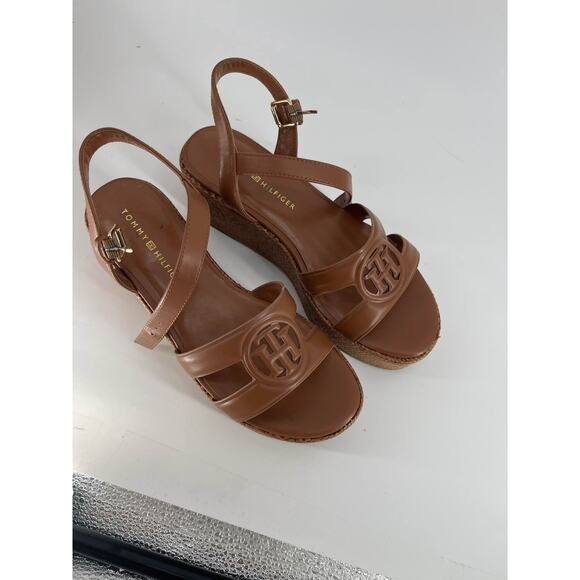 Tommy Hilfiger Women's Brown Raffia Platform Wedge Sandals Sz 8 - Picture 1 of 4
